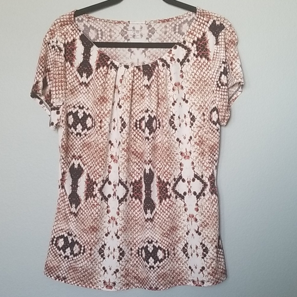 Worthington Mobwife Petite XL Animal Print Short Sleeve Stretch Blouse - Picture 1 of 5